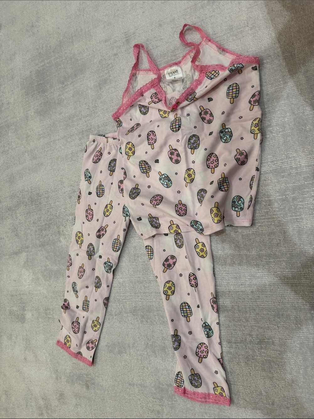Girls Pink Ice Cream Print Pajama Set - Picture 3 of 3